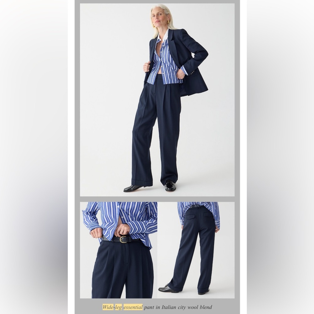 NWOT J.Crew | Essential wide leg pant in Italian city wool crepe | Navy Blue - Picture 2 of 13